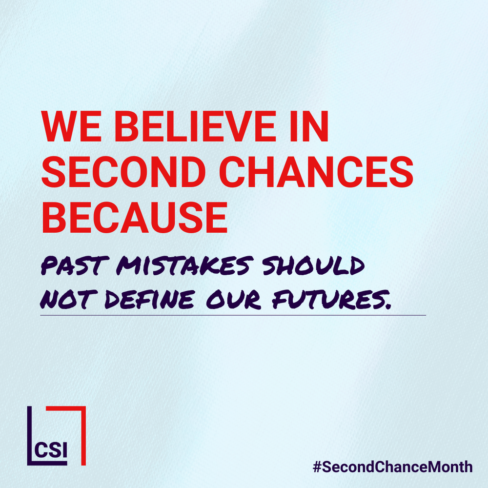 A poster that says "We believe in second chances because past mistakes should not define our futures.".