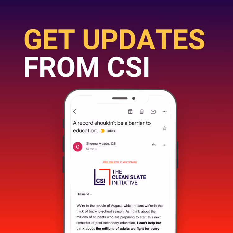 A phone screen with a message about updates from CSI.