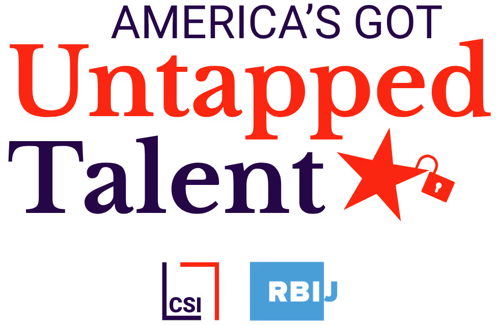 "America's Got Untapped Talent" campaign logo, which includes a star that has an open lock hanging off of one of its points. The Clean Slate Initiative and Responsible Business Initiative for Justice logos are side-by-side below the campaign logo.