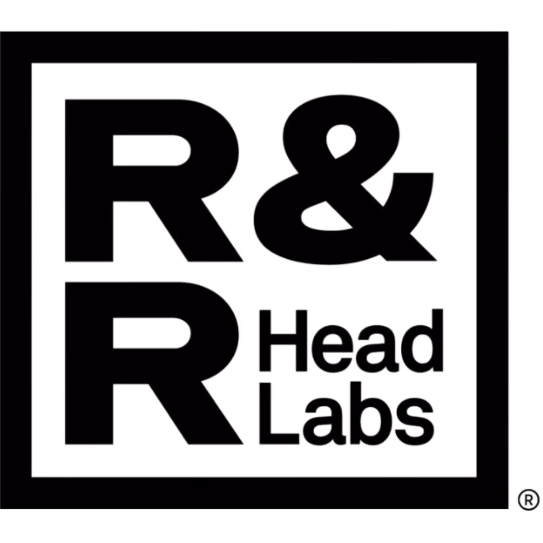 R&R Head Labs logo: The company's name enclosed in a thick, black, square outline.