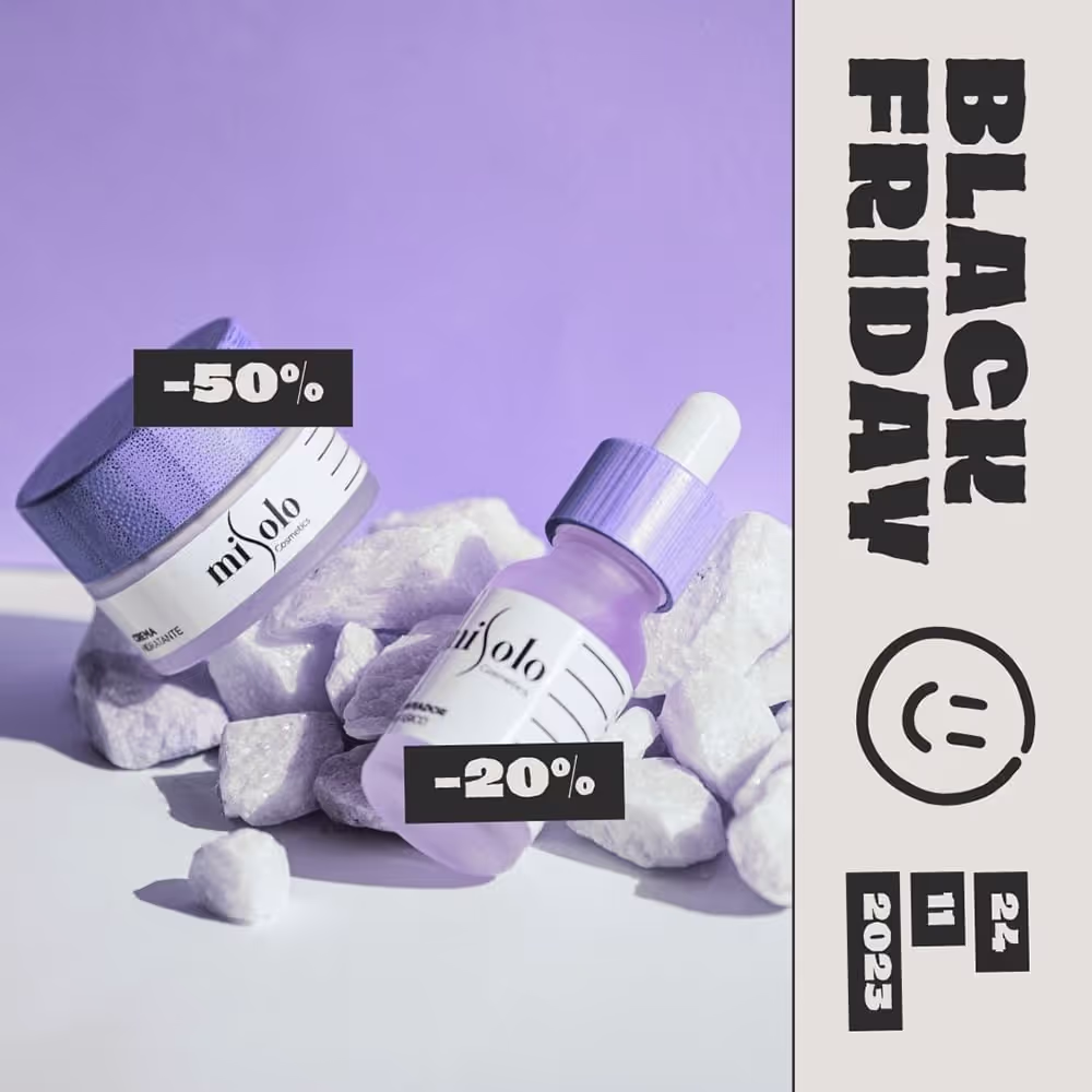 Modèle Canva gratuit pour promotion Black Friday, design minimaliste pour produits cosmétiques