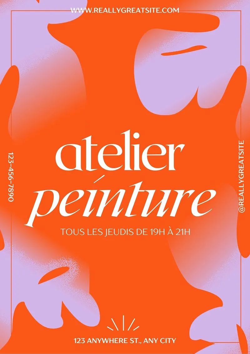 Modèle Canva gratuit pour affiche d’atelier créatif, style abstrait et coloré pour un cours de peinture