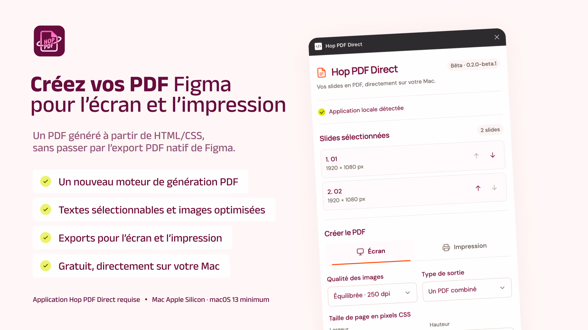 Compresser localement des PDF Figma sur Mac sans internet avec options de compression et sortie.
