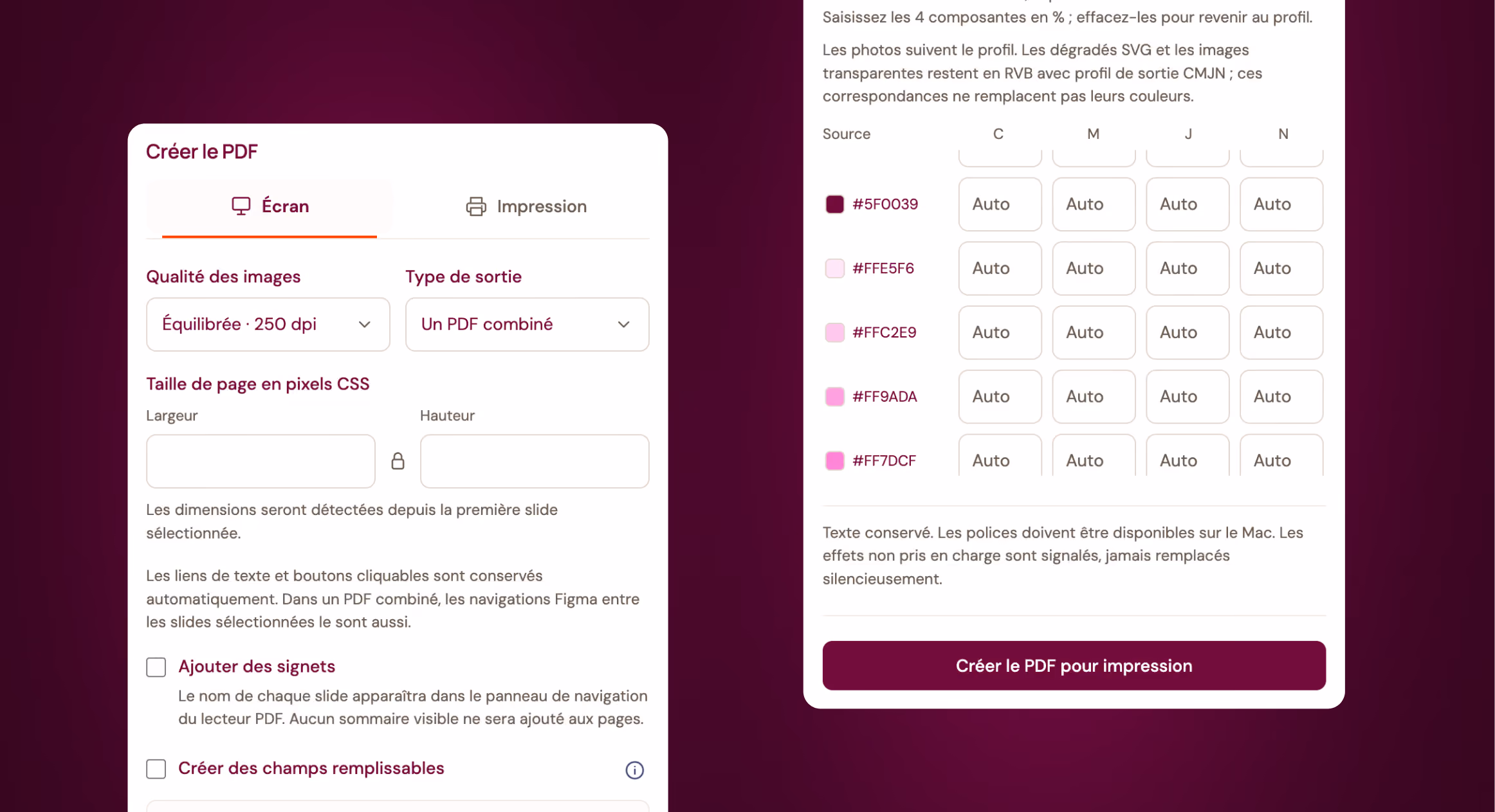 Interface pour compresser localement des PDF Figma sur Mac, avec options pour type de slide et compression.