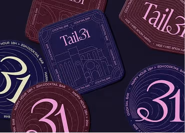 Sous-bock Tail 31 utilisé dans une identité visuelle de marque.