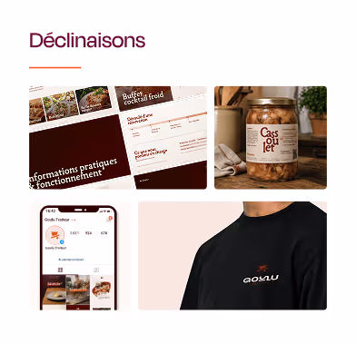 Carte de méthode montrant les déclinaisons visuelles d’une identité sur plusieurs supports.
