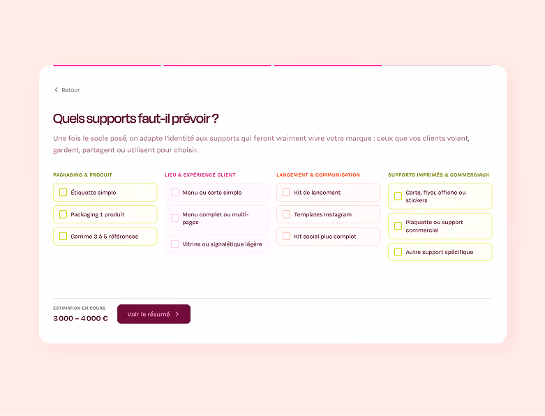 Simulation de budget pour anticiper le coût d’une identité visuelle et des supports de marque.