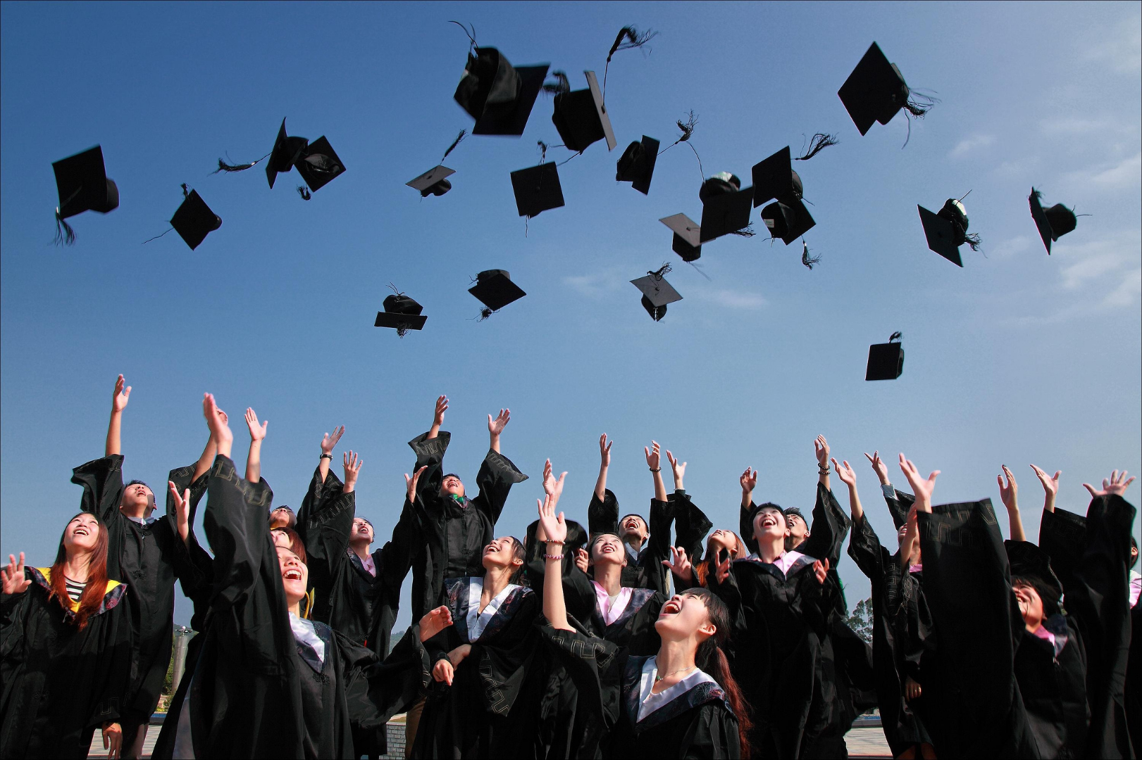 College Graduates throwing caps into the air.