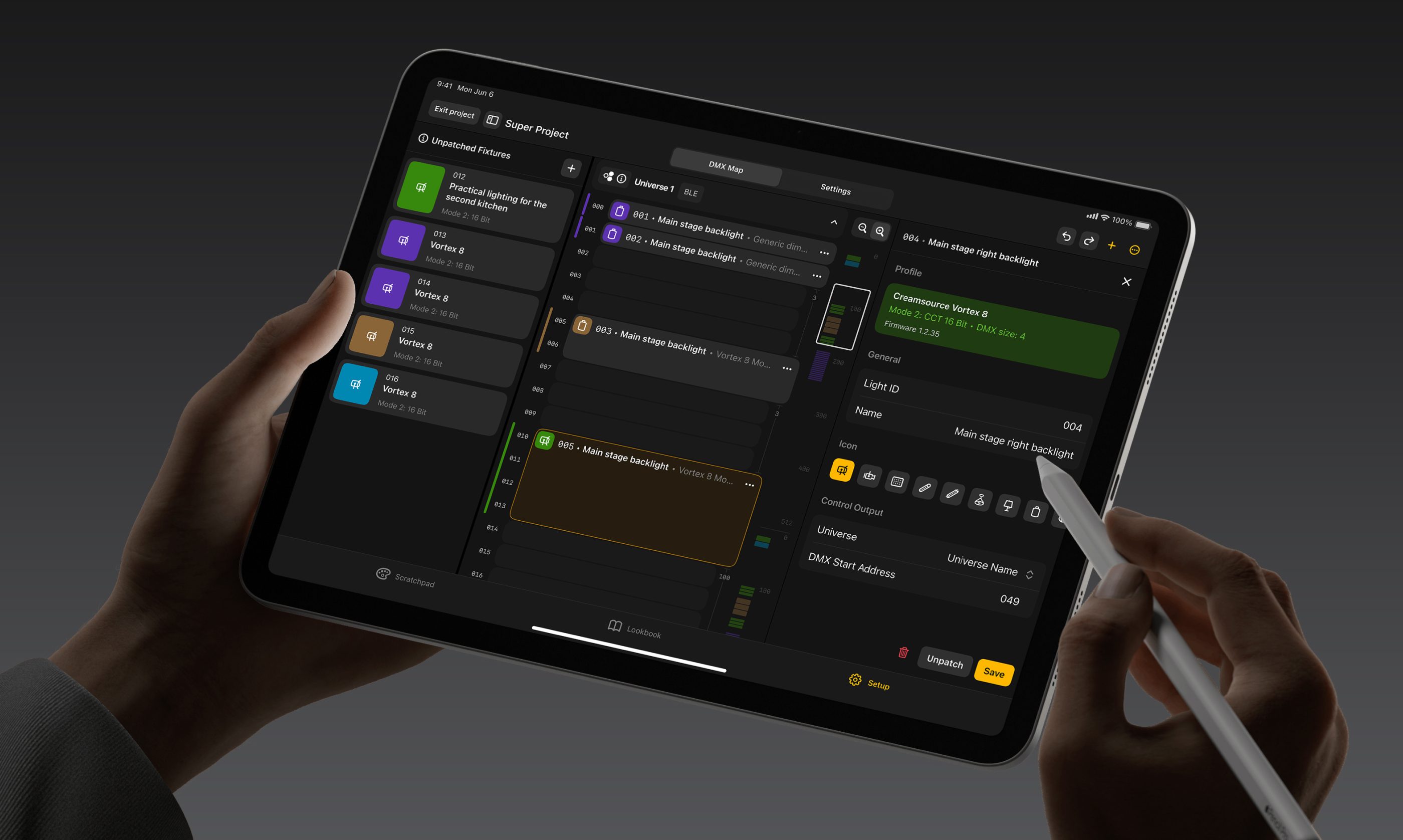Slyyd is a professional lighting control app from Creamsource, built for cinematographers and gaffers who need fast, intuitive control on iPad and iPhone.