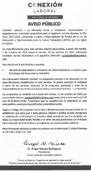 Aviso Público - Subasta General - Sistema Modular