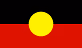 Rectangular flag with a red horizontal bottom half and black horizontal top half, featuring a yellow circle centered horizontally between the two colors.