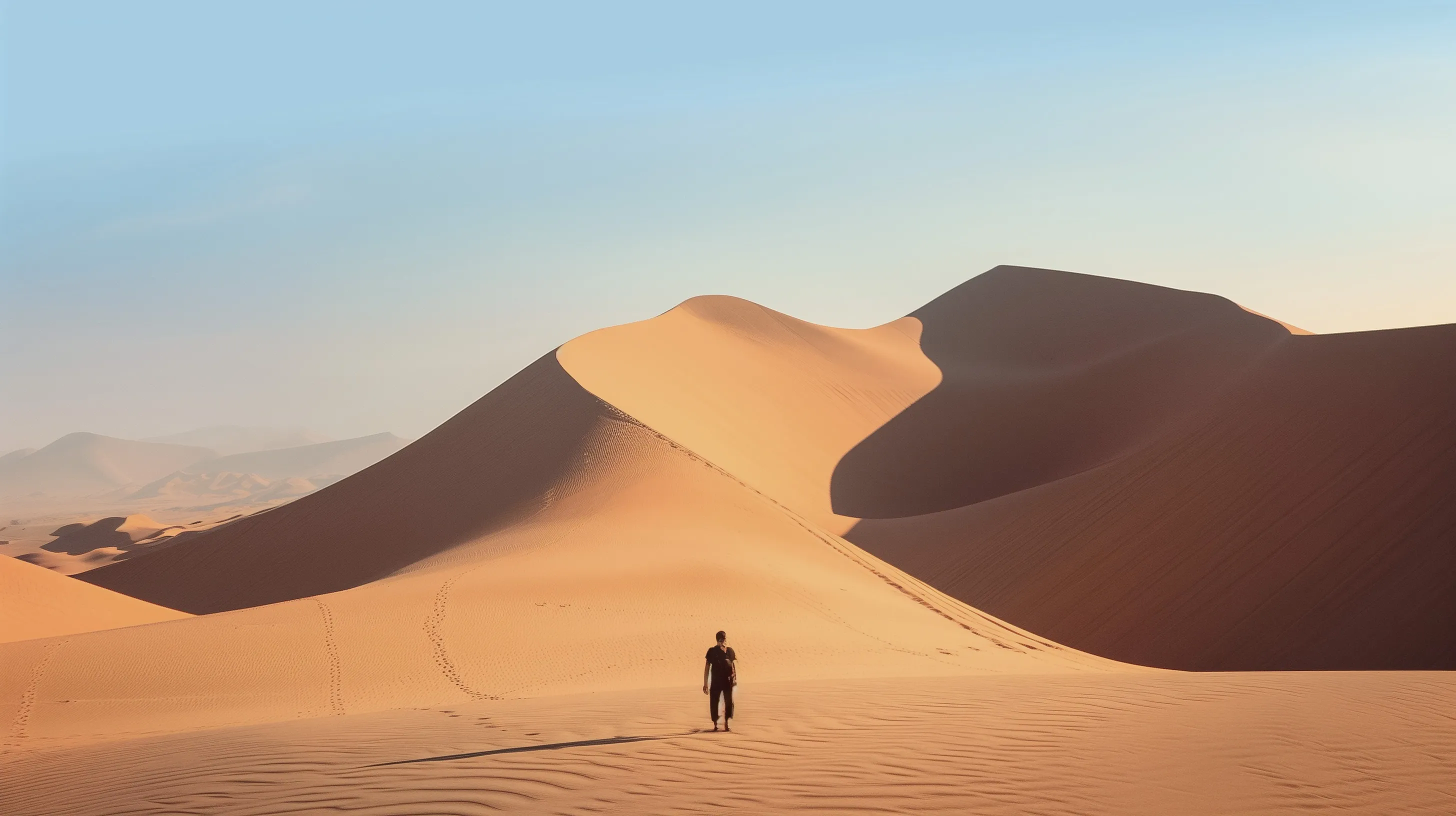 A person standing in the middle of a desert.