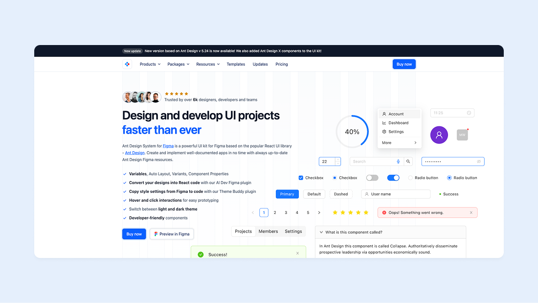 Ant Design System and UI kit for Figma