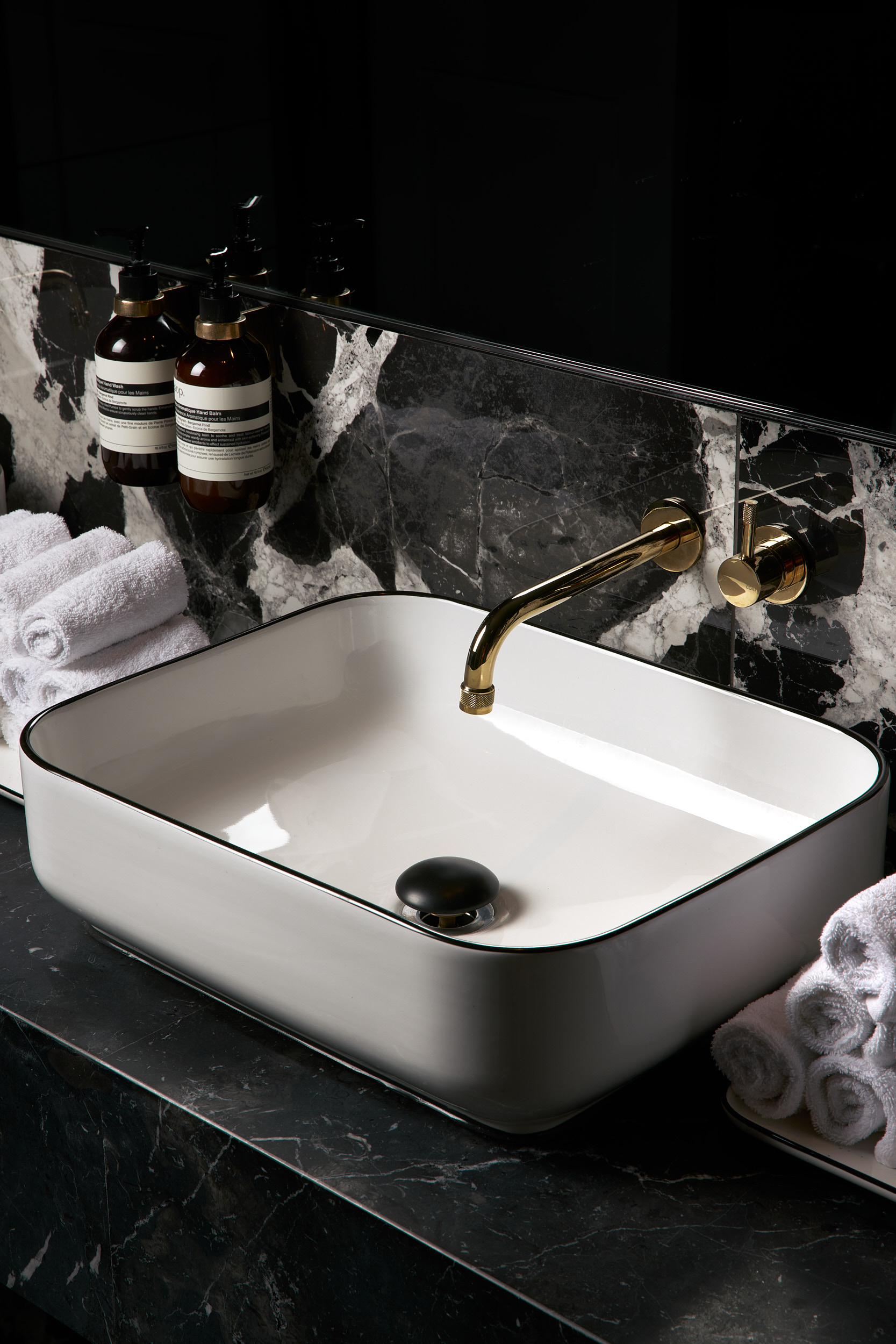 Tap Wash Basin Brass Soap Stone Rodd and Gunn in Melbourne. Photo by Jake Roden.