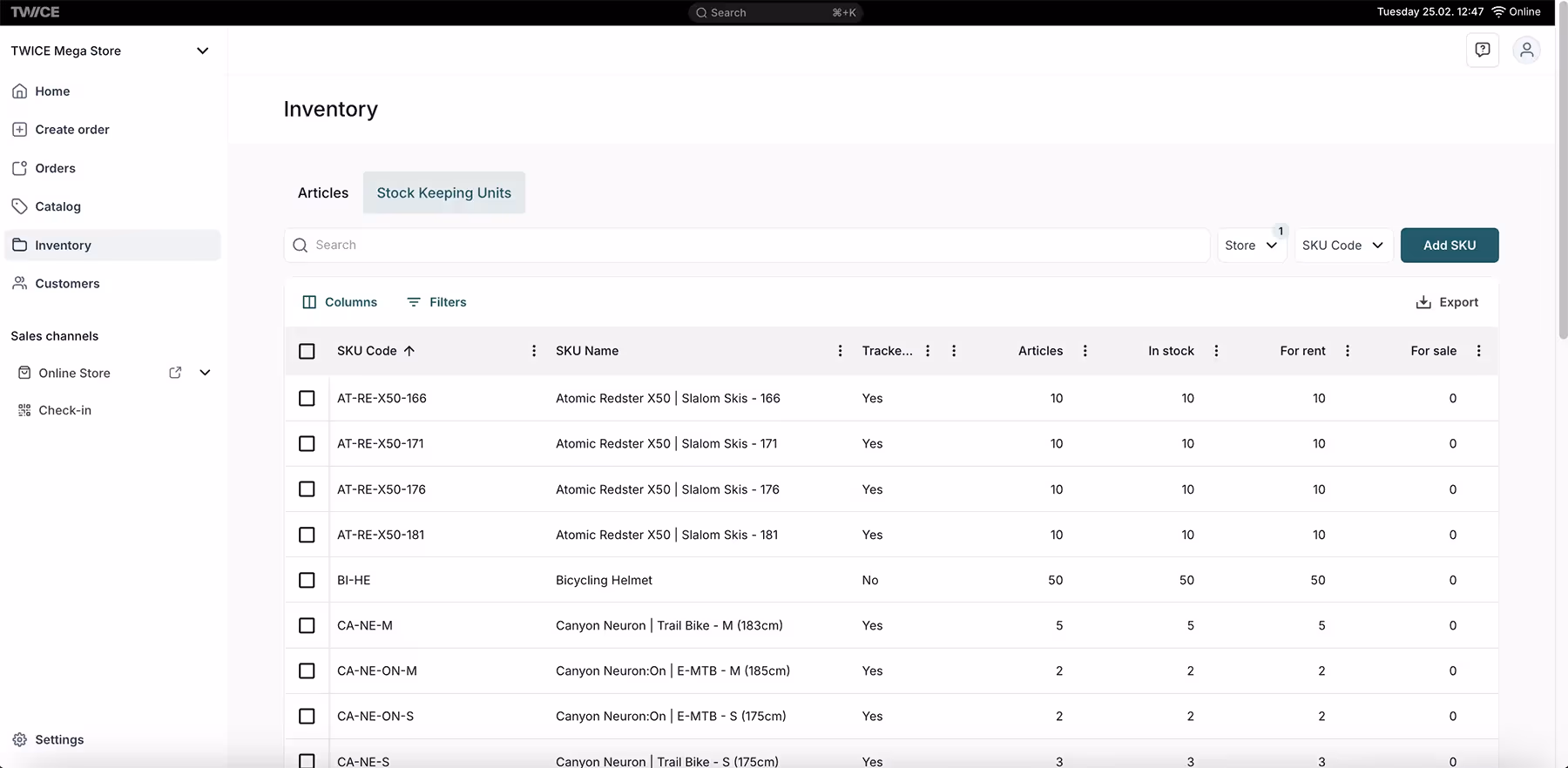 SKUs are used to group similar items under a single Stock Keeping Unit.