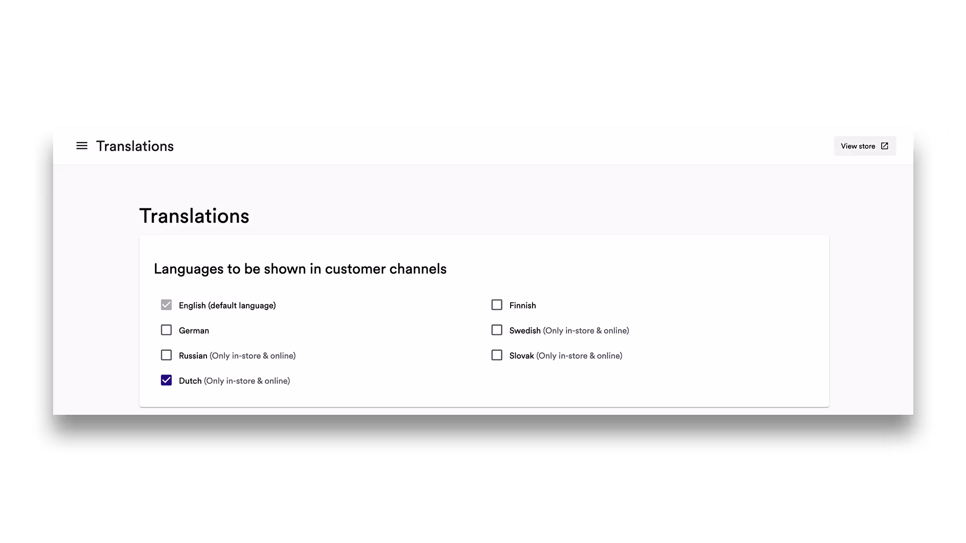 language options menu in-store and online