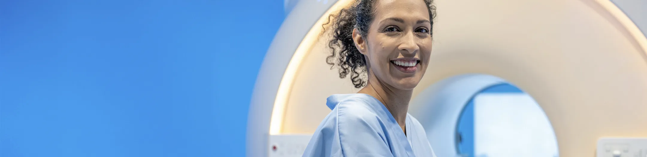 Close-up of patient entering MRI machine