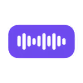 Purple speech bubble icon with three vertical audio bars inside.