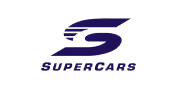 Blue stylized letter S with the word 'SUPERCARS' below in bold font.