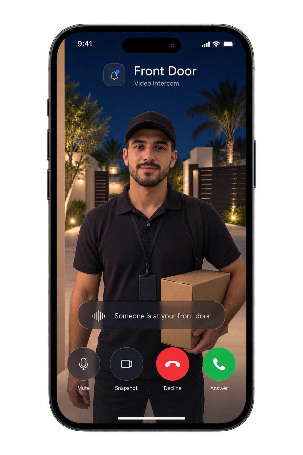 Incoming video intercom call from the front door