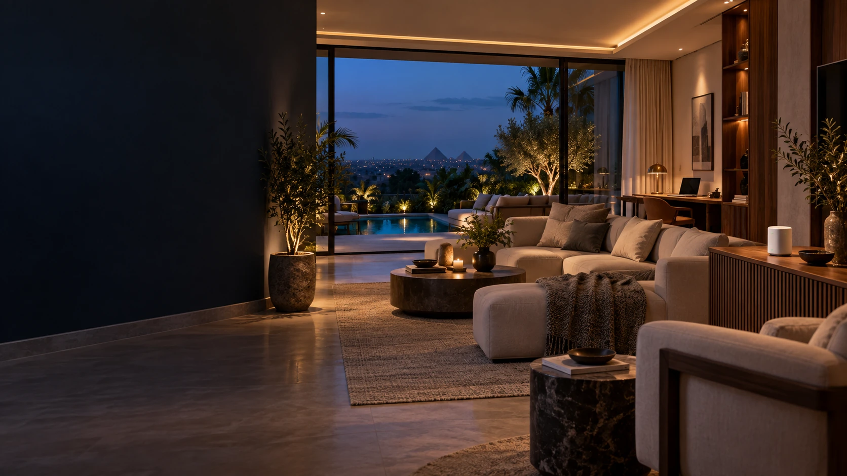 A discreet mesh Wi-Fi point in a luxury Egyptian villa living room