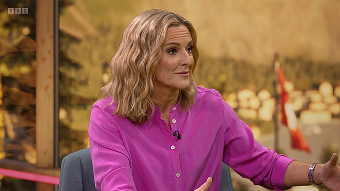 Gaby Logan presents during the evening - becuase it's a virtual set, we can make the golden hour last forever, if need be.