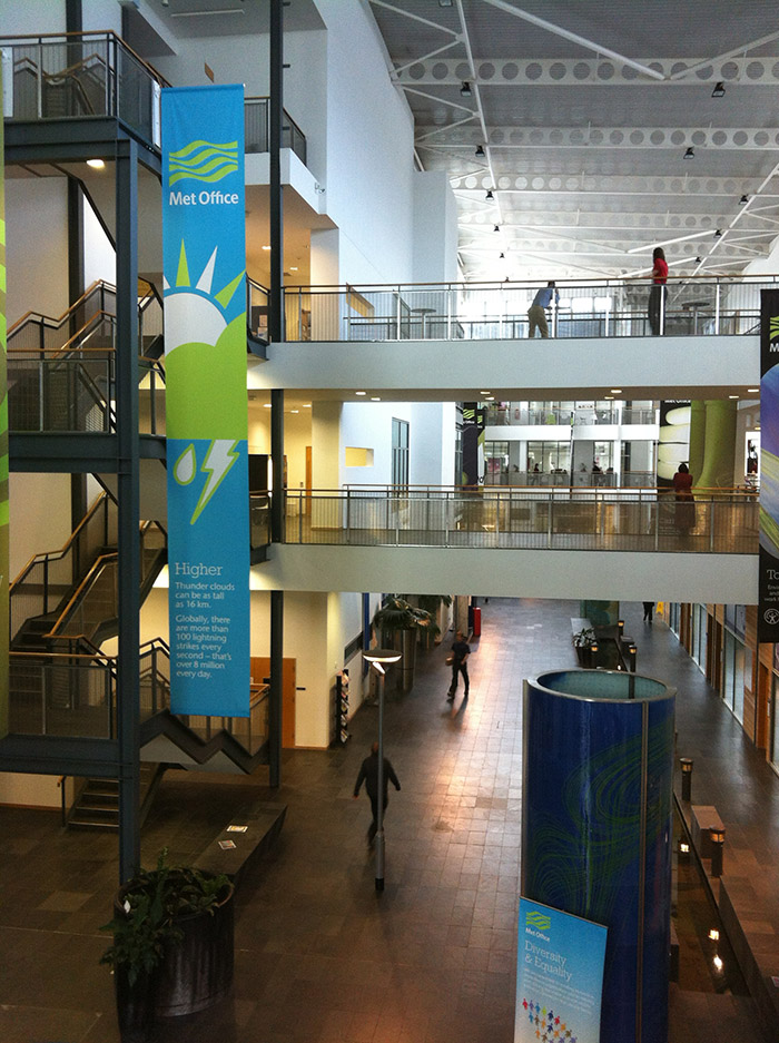 A reference photo taken from within the eal Met Office HQ to illustrate the authenticity of the reconstruction delivered by Lightwell. The photograph ilustrates the interior street concept, that makes the Met Office HQ so appealing.
