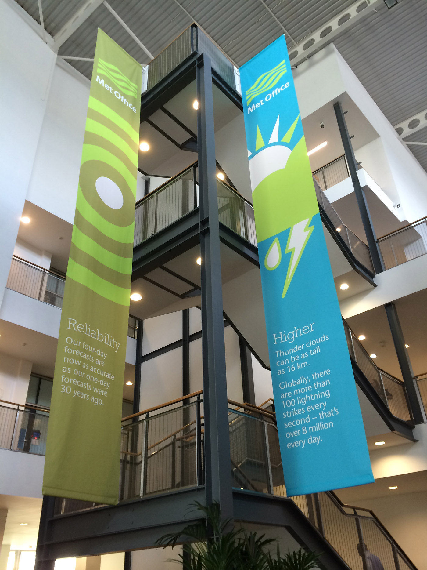 An image showing the real banners used inside the HQ. We adopted, and adapted these within the virtual set, so deliver branding and colour in all the camera angles.