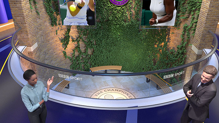 Pre-viz of the set design during develpment revealed the possibility of the lightwell feature incorprating a basement level Wimbledon logo. This was used at the beginning of long camera moves for top-of-show segments.