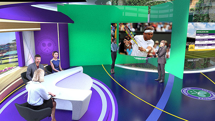 The lightwell design led to additional greenscreen being incorporated into the studio to enable the second presenter position. This featurewas tested using pre-visualisation shown here.s
