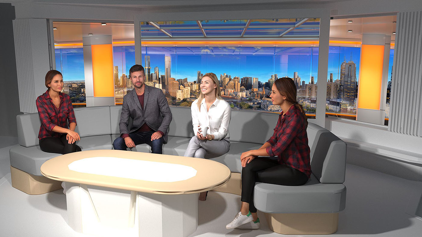 A design visualisation of the new backdrops in situ, in the Melbourne studio.