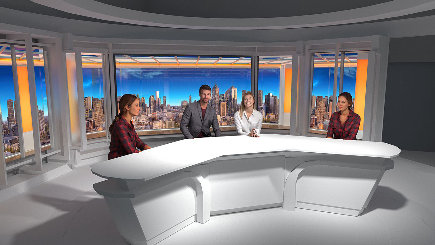 A design visualisation of the new backdrops in situ, in the Melbourne studio.