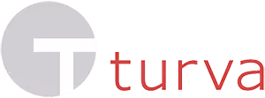 Turva-yhtiön tunnus, jossa on ympyrän sisällä valkoinen T-kirjain ja punainen teksti 'turva'.