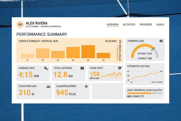 User interface of a sports performance tracking platform designed to increase daily active athlete users