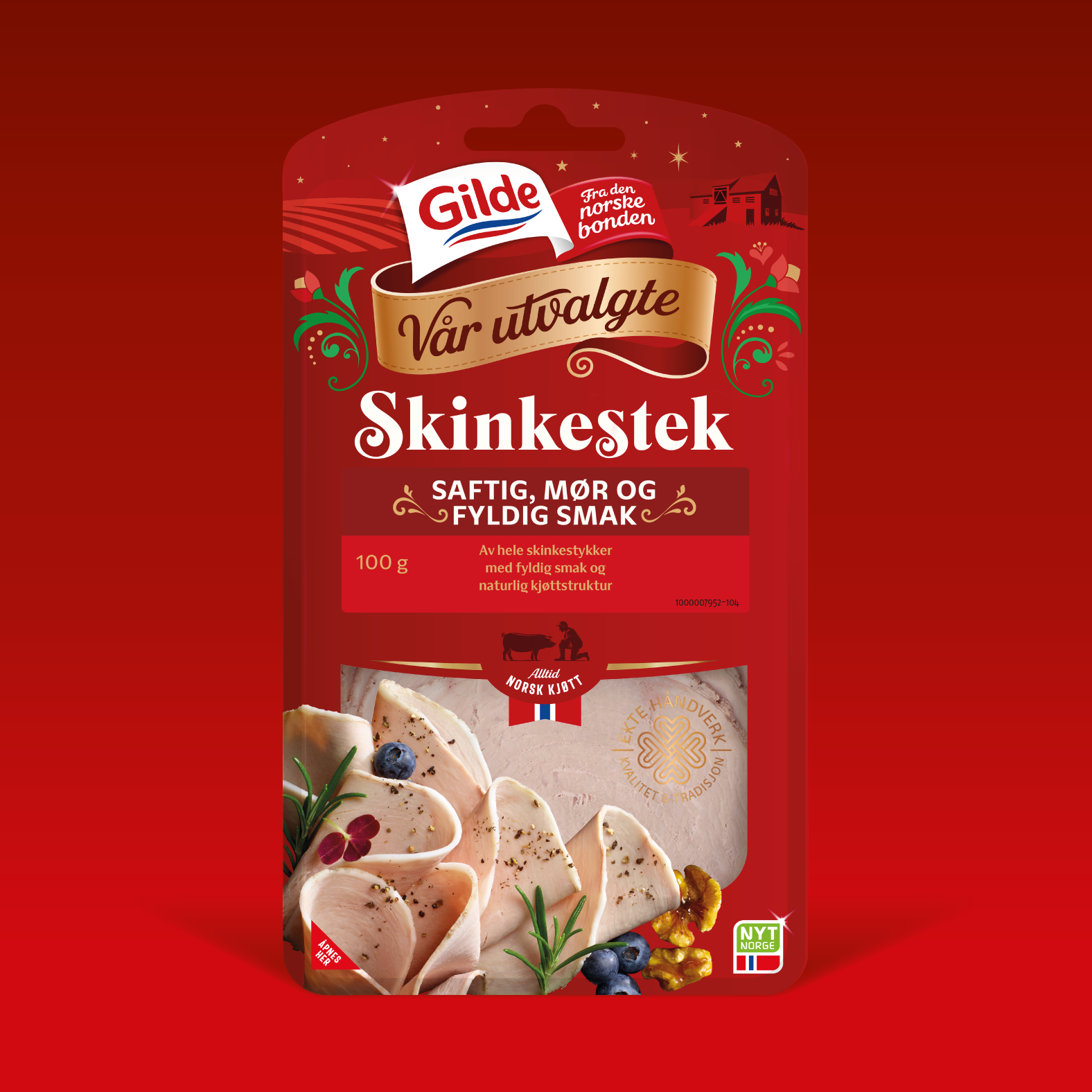 Emballasjedesign på Gilde Vår Utvalgte Jul Skinkestek.