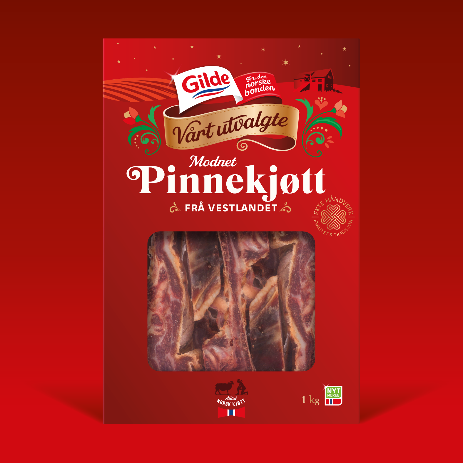 Emballasje til Gilde Vår Utvalgte Pinnekjøtt. Modnet fra vestlandet