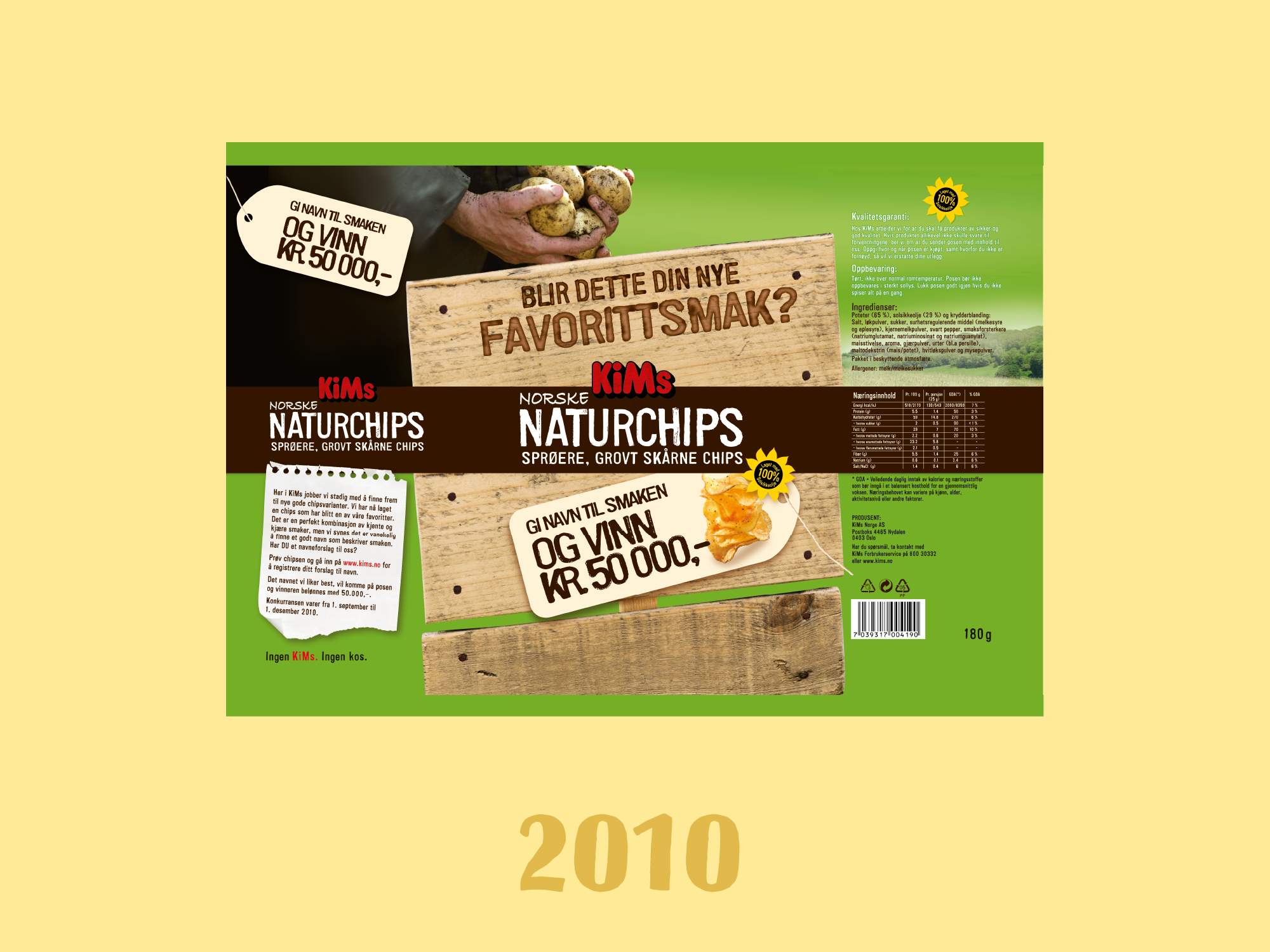 Pakningsdesign fra 2010. Kims naturchips fra 2010