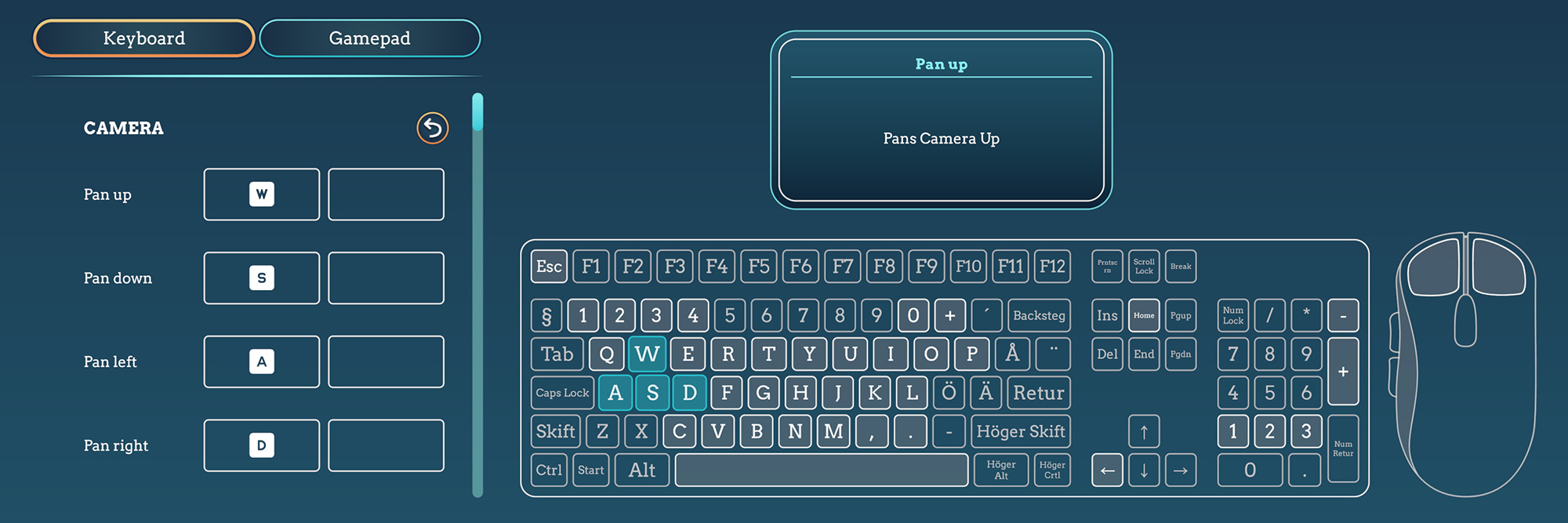 Screenshot of Button Remapping menu in Life Below. Shows that players can remap both keyboard and Gamepad buttons, showing examples from both Camera and Gameplay buttons that can be rebound.