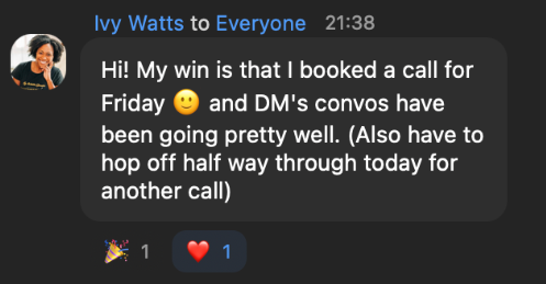 Ivy Watts: booked a call for Friday and DM conversations have been going pretty well.