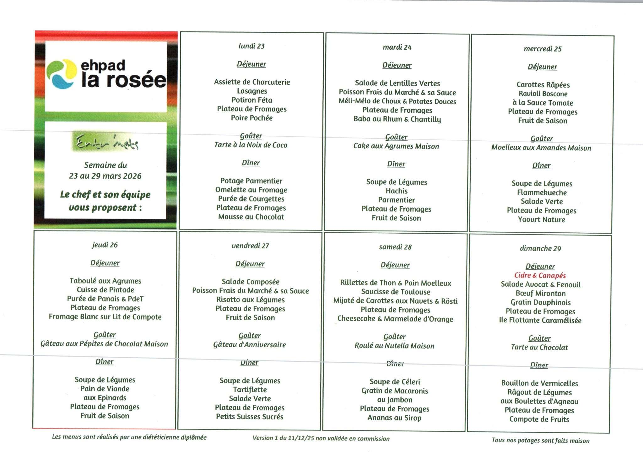 Menus semaine du 23 mars