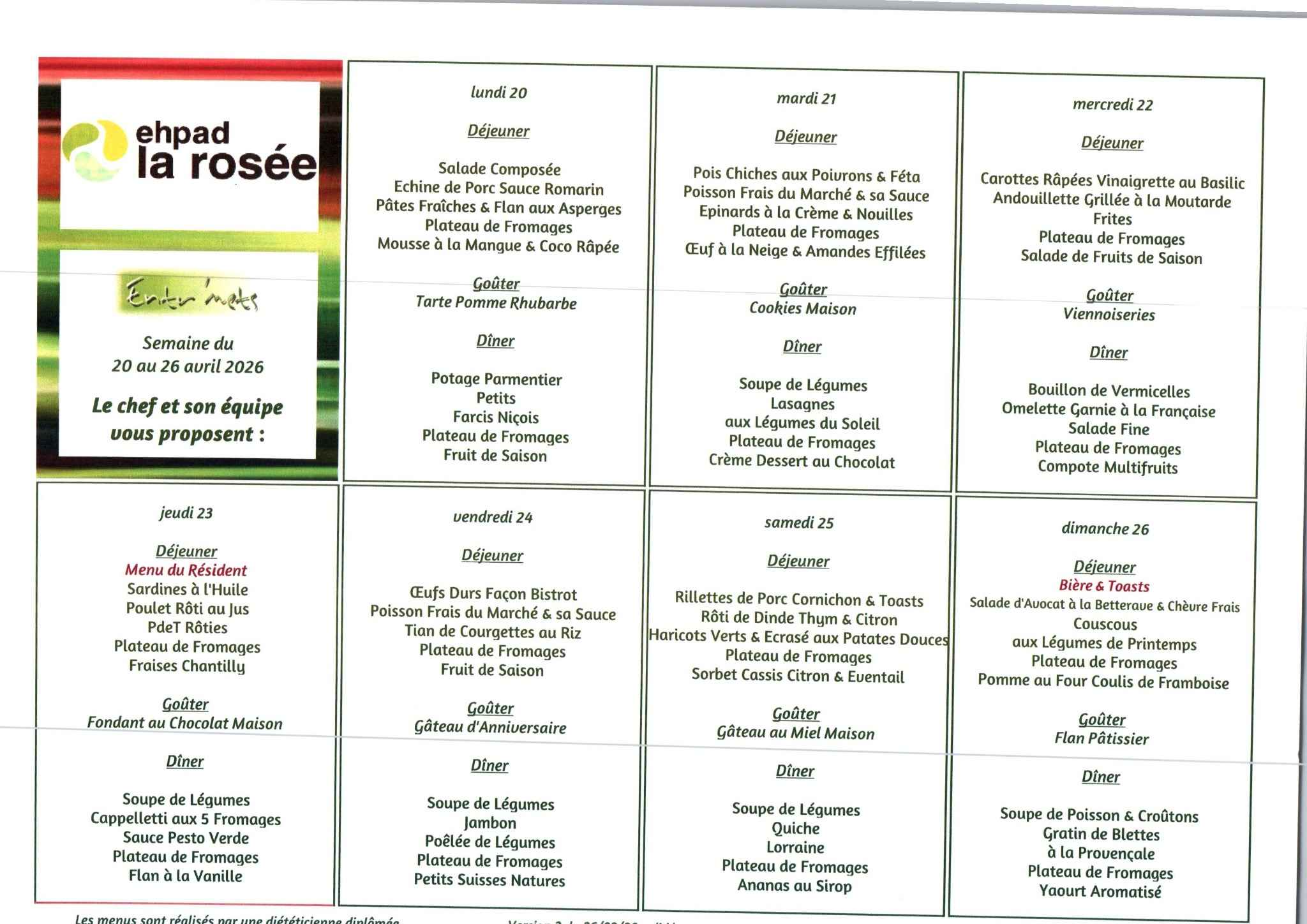menus semaine du 20 avril