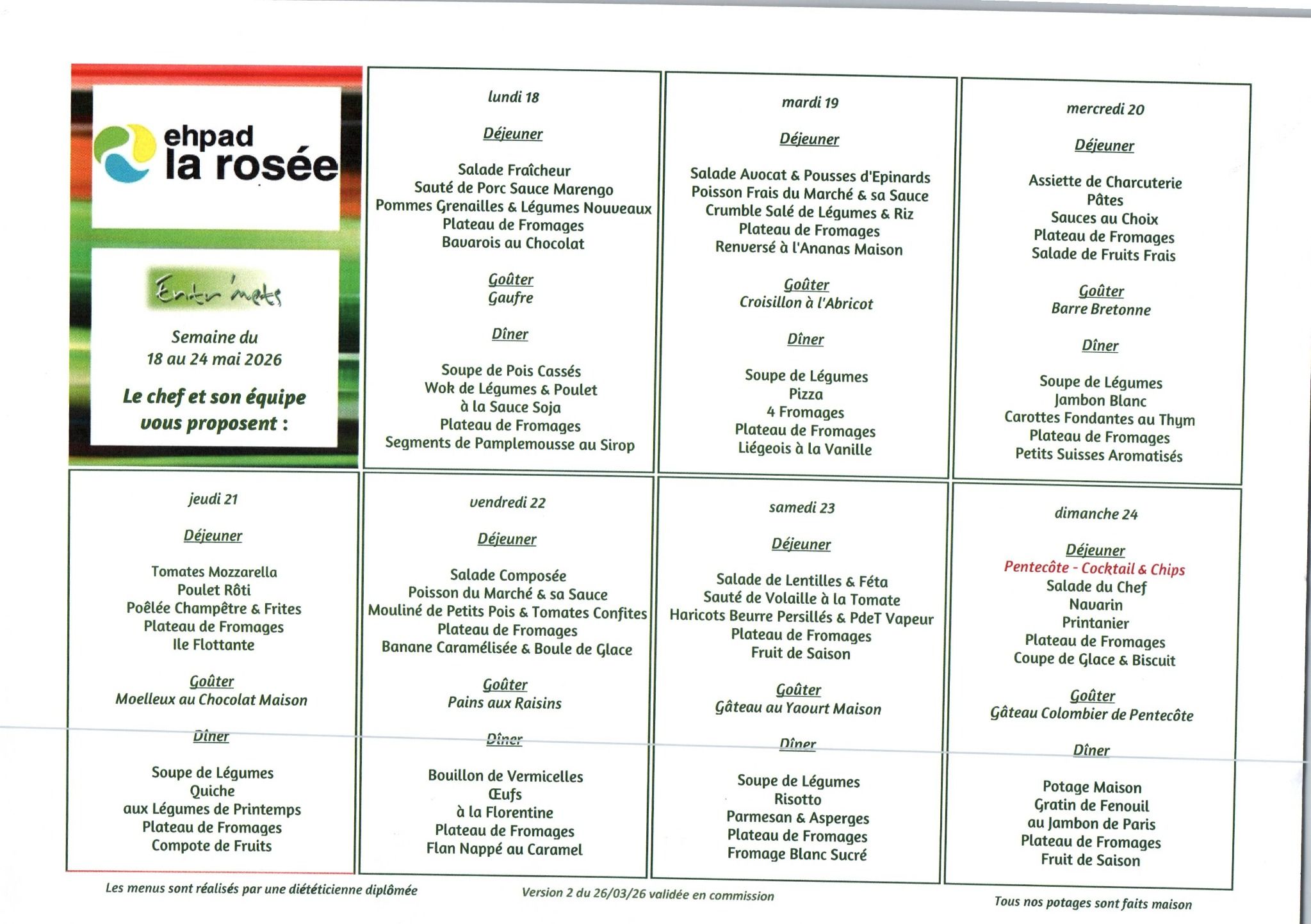 Menus semaine  du 18 mai