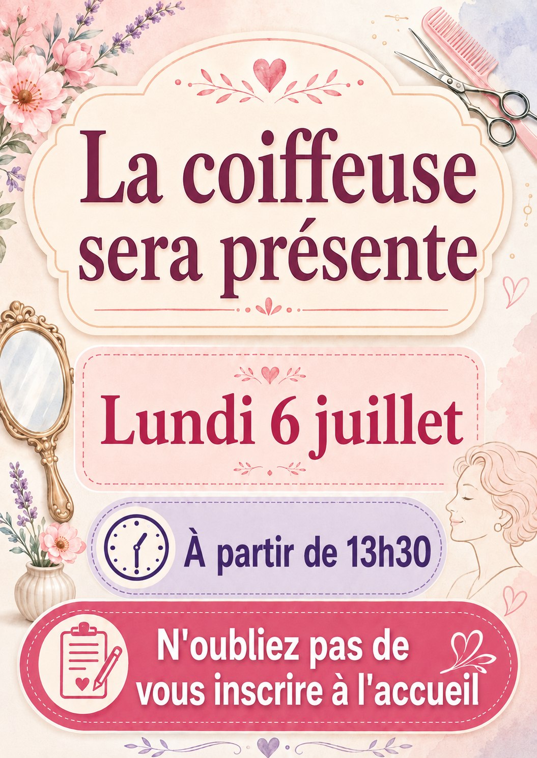 coiffeuse lundi 6 juillet
