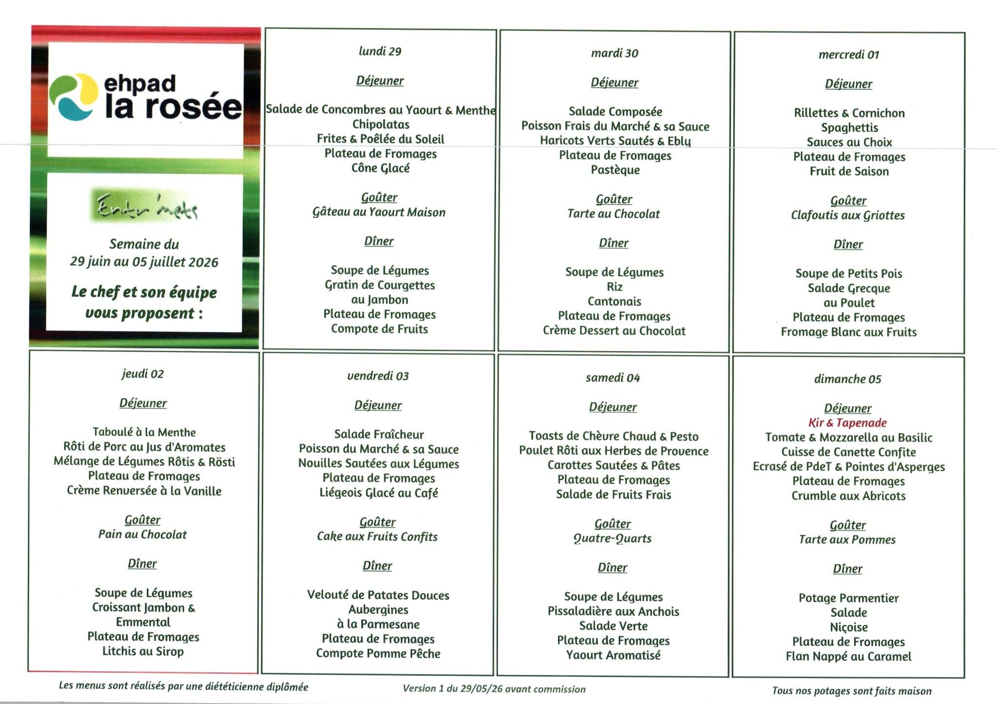 Menus semaine du 29 juin