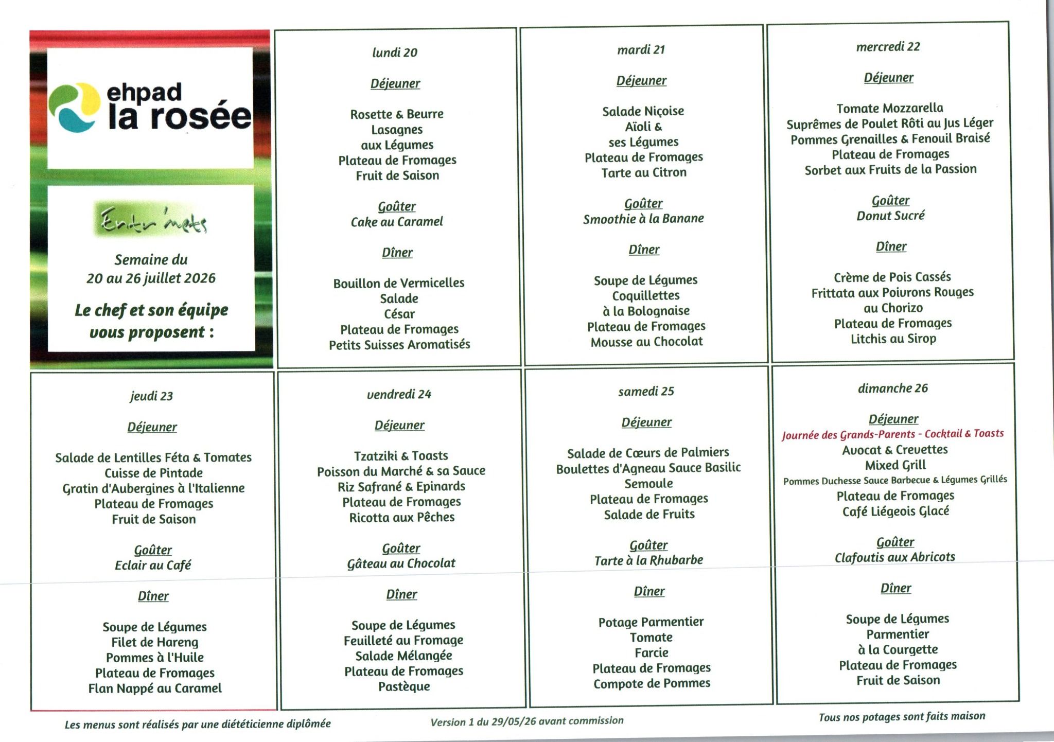 Menus semaine du 20 juillet 
