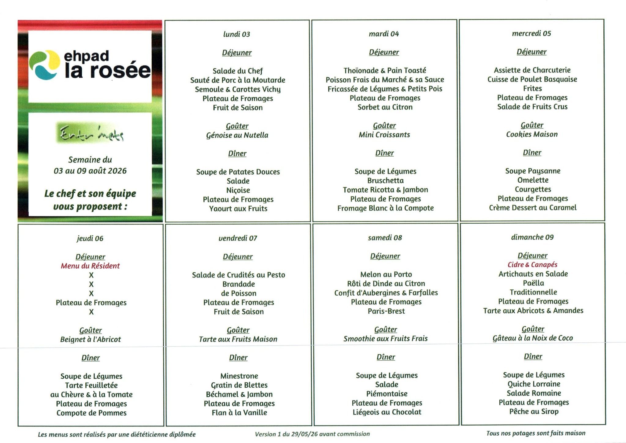 Menus semaine du 3 août