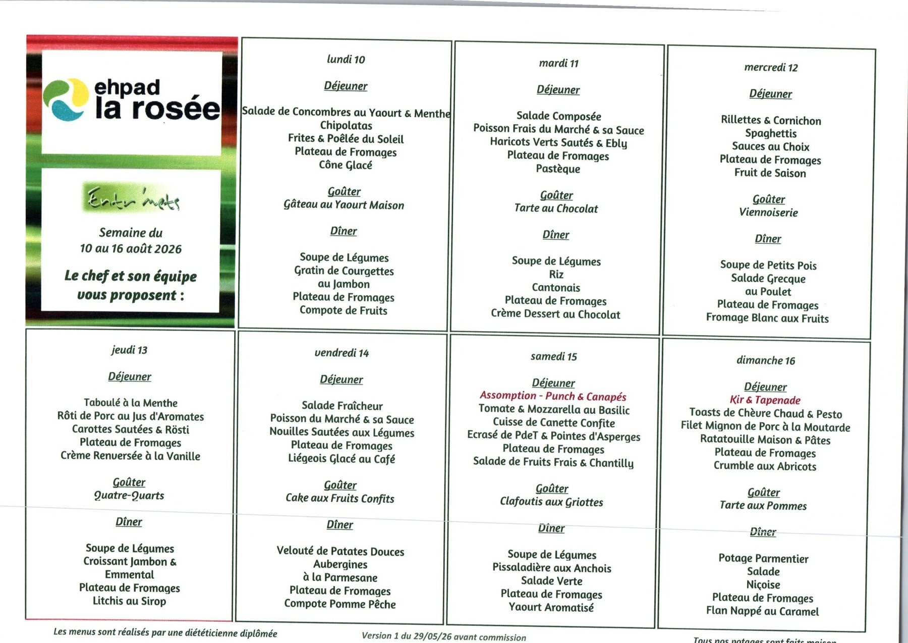 Menus semaine du 10 août