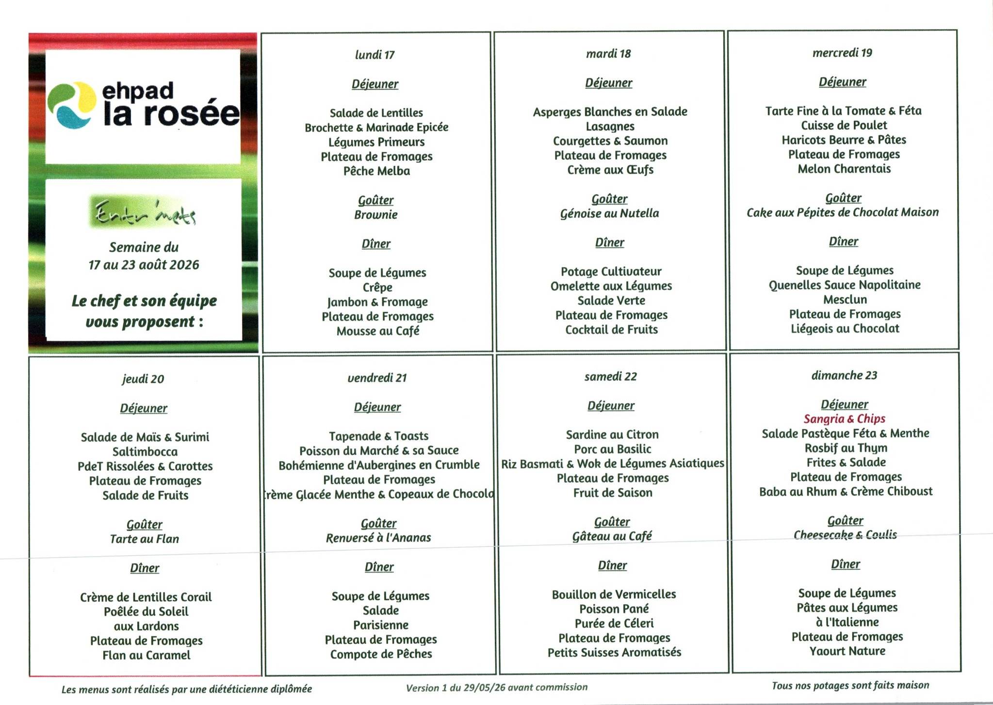 Menus semaine du 17 août
