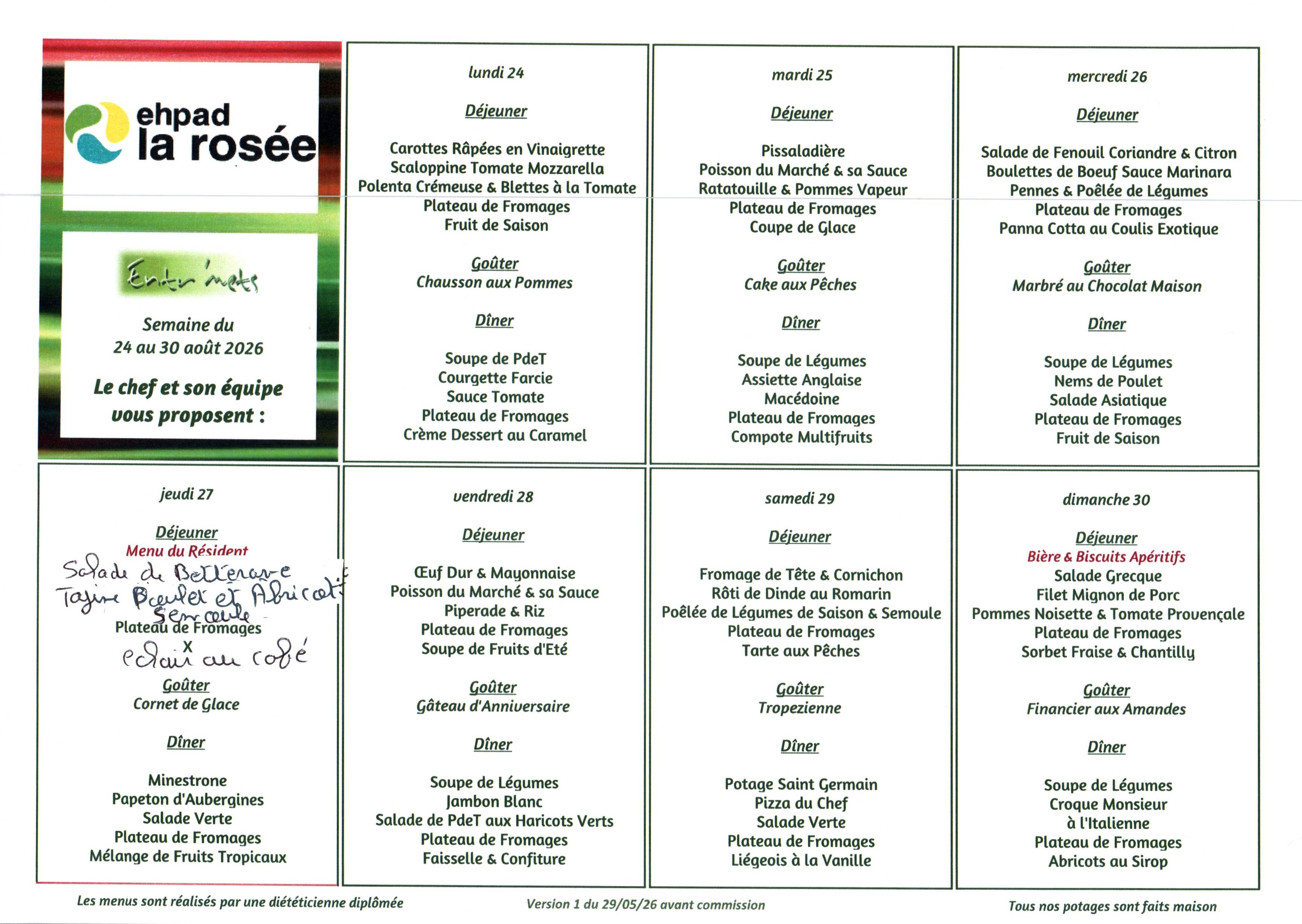 Menu semaine du 24 Août