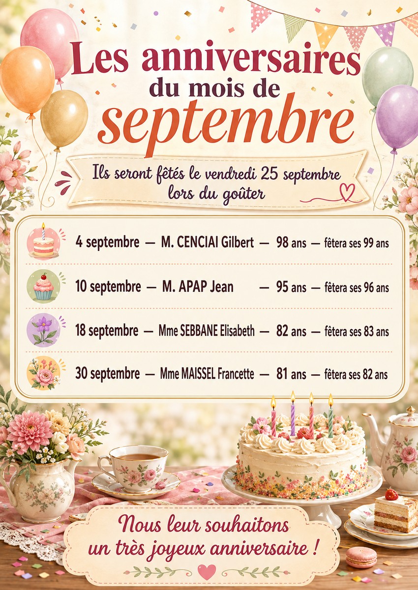 anniversaires mois de septembre